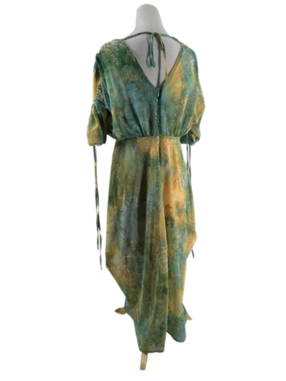 Green Ruched V-Neck Midi Dress - Picture 8 of 14